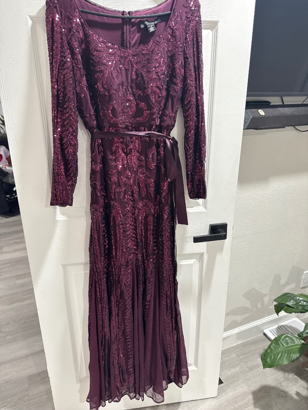 R&M Richards Woman Sequin Gown Burgundy